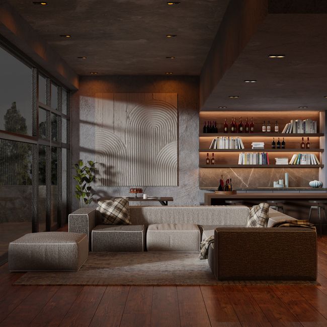 A minimalist living room with natural light, soft colors, and a few carefully chosen decor pieces th